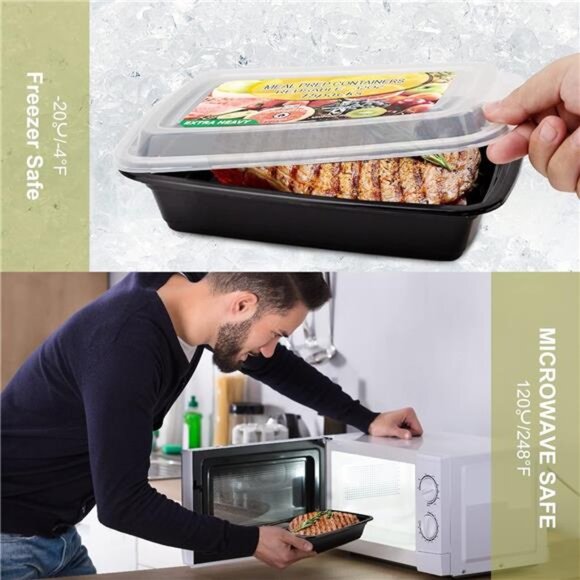 15 Pack- Meal Prep Containers 32oz, Plastic Food Prep Containers Reusable - Picture 3 of 8